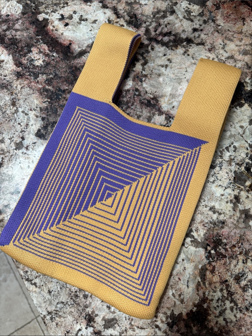 Woven Tote Bag in Mustard and Purple - Minimal Graphic Design